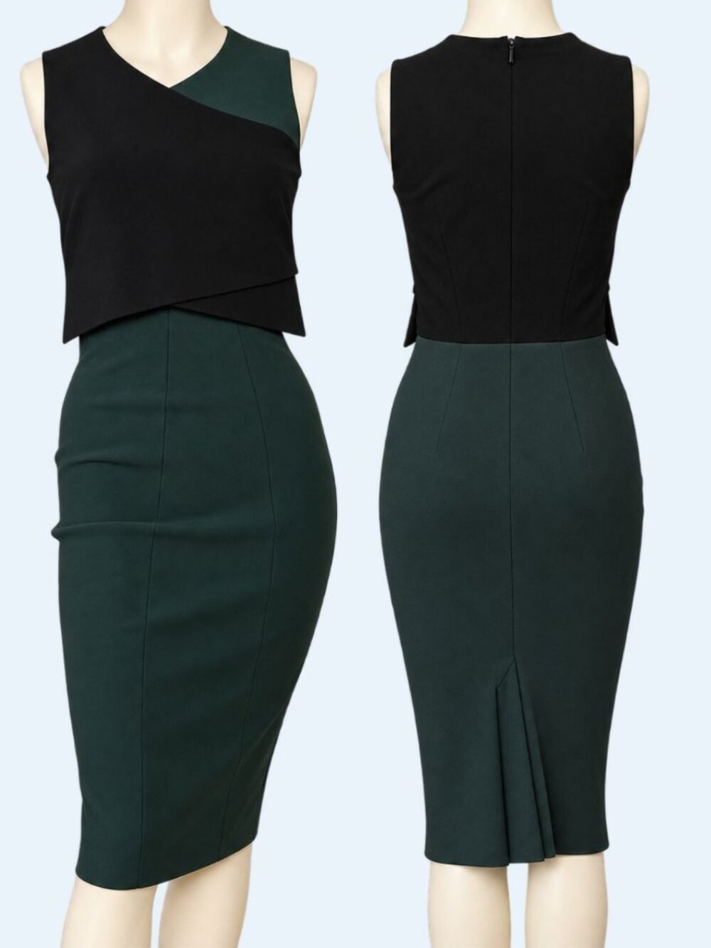SPORTMAX Womens Dress Size 2 Black Green Colorblock Wool Blend Sheath Midi Italy
